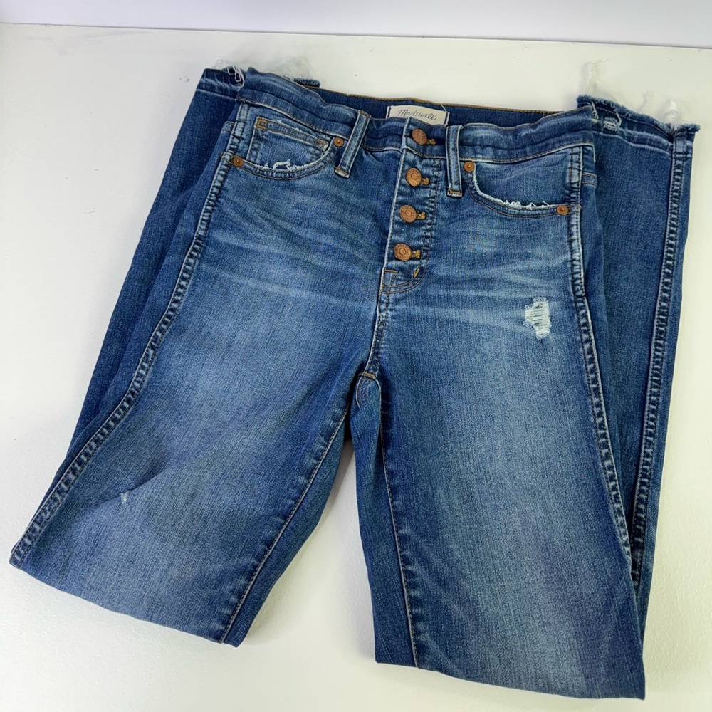 Madewell 10” High Rise Skinny Crop Light Distressed Blue Jeans. Size 25